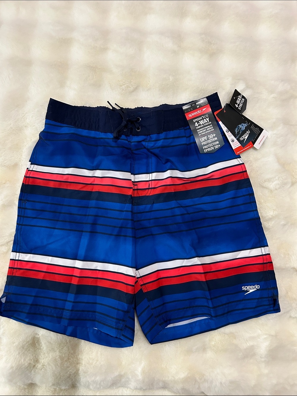 Speedo Blue, Red & White Striped Men's Swim Board Shorts Size M
